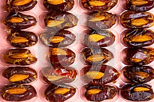 Fresh dates with almonds flat lay