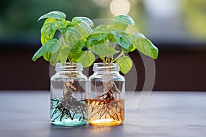 Fresh decor Tricolor Nephthytis in glass bottles, a vibrant air purifying plant
