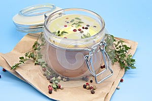Fresh delicate liver pate, spread or mousse with spices and fresh herbs