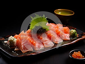 Fresh delicious and beautiful arranged Salmon Sashimi. AI Generated Image