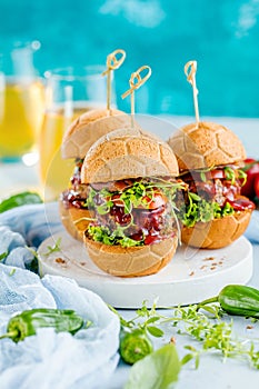 Fresh delicious burgers in Form of Football soccer