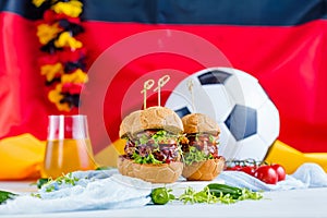 Fresh delicious burgers in Form of Football soccer