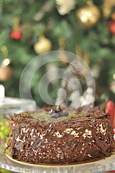 Fresh delicious Chocolate Pistaccio Cake with Christmas decoration