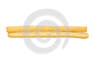 Fresh delicious grissini sticks isolated on a white background. Full depth of field