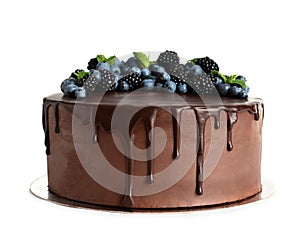 Fresh delicious homemade chocolate cake with berries