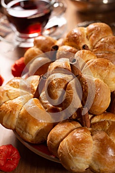 Fresh delicious homemade pumpkin buns on the table