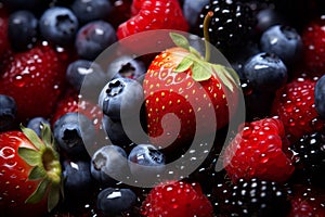 Fresh and delicious mixed berry medley background for food and beverage advertising