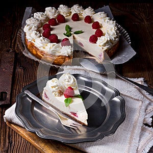 Fresh and delicious raspberry cream pie