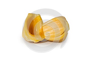Fresh delicious two flesh of jackfruit isolated on clean white b