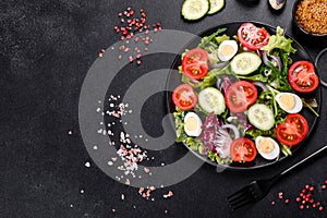 Fresh delicious vegitarian salad of chopped vegetables on a plate