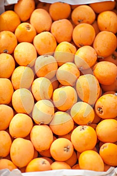 Fresh delicious yellow nisperos, on the weekly market