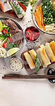 Fresh and delicius Vietnamese food table, asian food