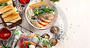 Fresh and delicius Vietnamese food table, asian food