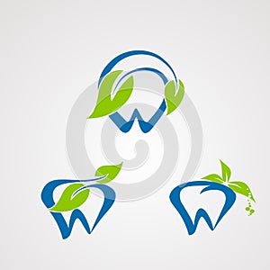 Fresh dentist logo vector with natural concept, icon, element, and template for company