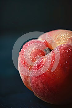 Fresh Dew-Kissed Peach Close-up on Dark Background