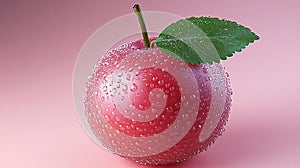 Fresh, dewy pink apple on a soft pink background