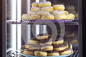 Fresh donuts on the store sheet