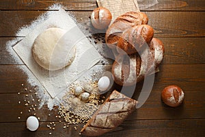 Fresh dough in flour with rye bread