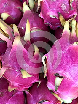 Fresh dragon fruits texture background. Market in Thailand.