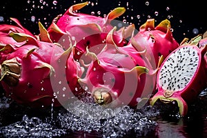 Fresh Dragon fruits with water drops