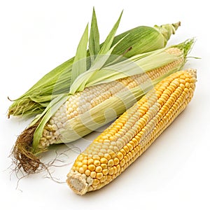 Fresh and dried corn cobs on transparent background