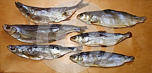 Fresh dried fish on the Board