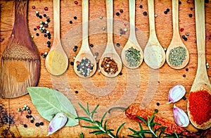 Fresh and dried spices - seasoning in spoon