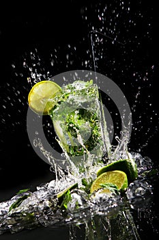Fresh drink with green lime