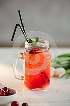 Fresh drink lemonade orange strawberry cranberries