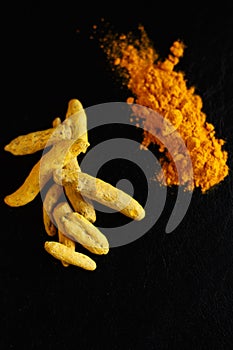 Fresh and dry garin curcuma turmeric - organic indian seasoning