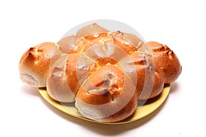 Fresh dumplings on yellow plate