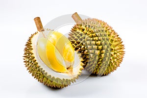 Fresh durian fruit isolated on white background, Durian King of fruits