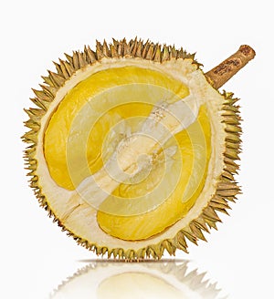Single Durian fruit isolated on white background