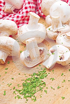 Fresh edible Portabello Mushroom Champignon and Parsley photo