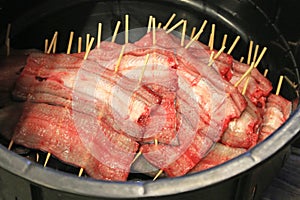 Fresh eel Preparation before cooking.