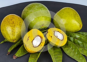 Fresh Egg fruit , Canistel, Tiesa, Yellow sapote Scientific name is Pouteria campechiana Kunth Baehni with leaf