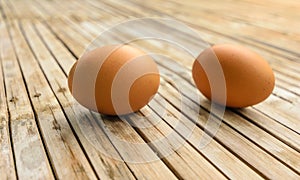 Egg for breakfast on old wooden table