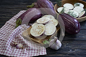 Fresh eggplant on old background season  eating  dinner organic