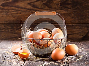 Fresh eggs in a basket