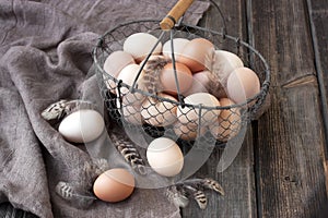 Fresh eggs basket on a table