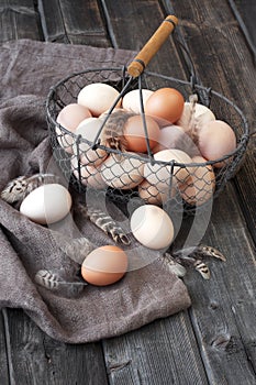 Fresh eggs basket on a table