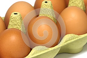 Fresh eggs in a carton.