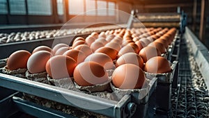 Fresh eggs at the factory transportation automatic