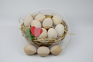 Fresh Eggs in and out of bamboo basket