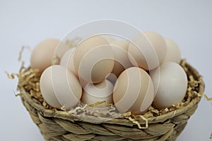 Fresh Eggs in and out of bamboo basket