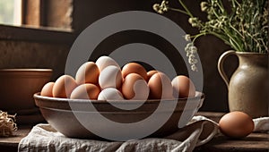 Fresh eggs in a plate the kitchen natural rustic