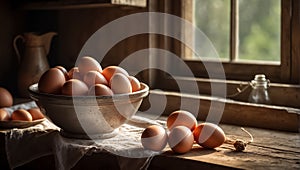 Fresh eggs in a plate the kitchen natural rustic composition organic product