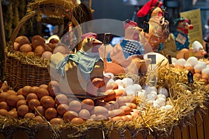 Fresh eggs for sale at farmers market. Easter