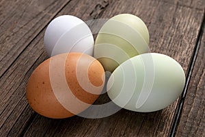 Fresh eggs of several chicken breeds