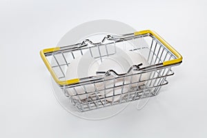 Fresh eggs in a shopping basket. Shopping, purchasing, and food delivery concept